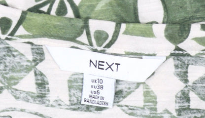 Next Women’s Green Geometric Cotton V-Neck T-Shirt UK 10