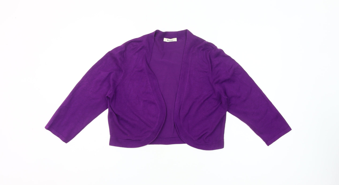 Precis Womens Purple Cardigan L Knit 3/4 Sleeve Lightweight Stretch