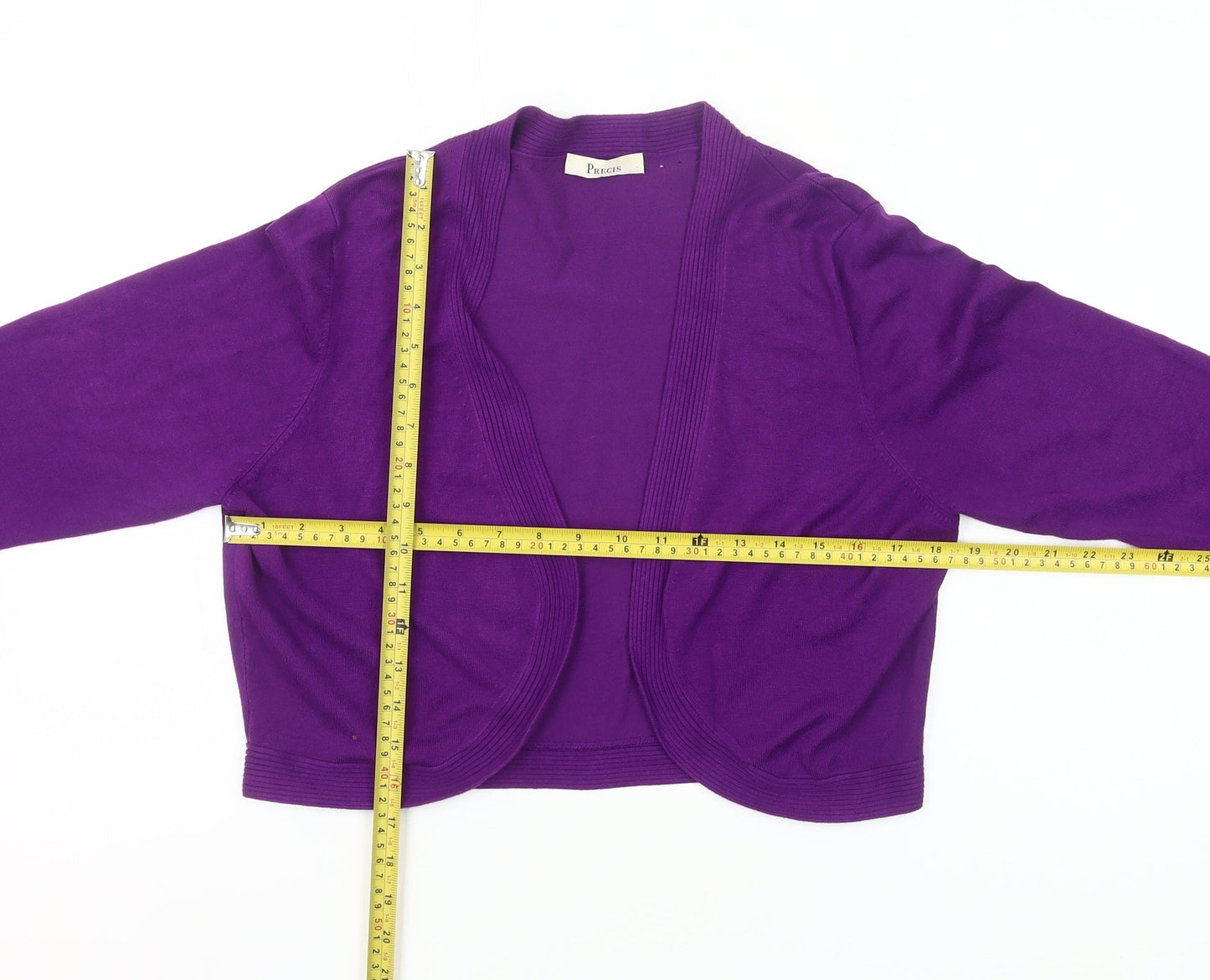 Precis Womens Purple Cardigan L Knit 3/4 Sleeve Lightweight Stretch