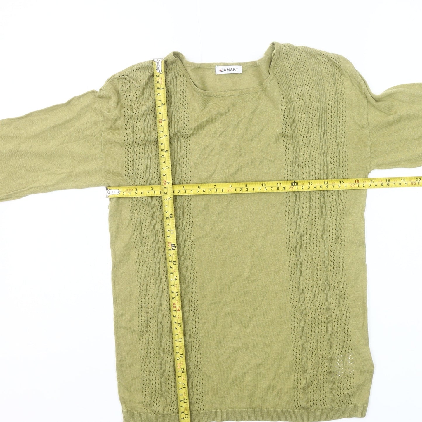 Damart Women Green Linen Cotton Pullover Jumper Size 10/12