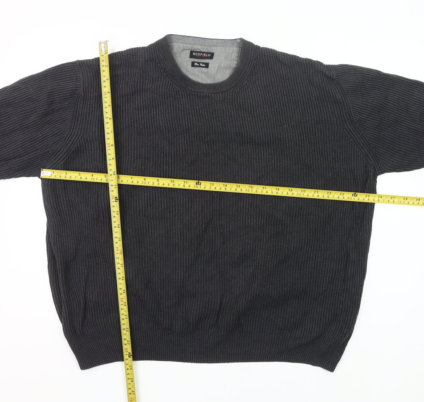 Redfield Mens Grey 2XL Cotton Crew Neck Pullover Jumper