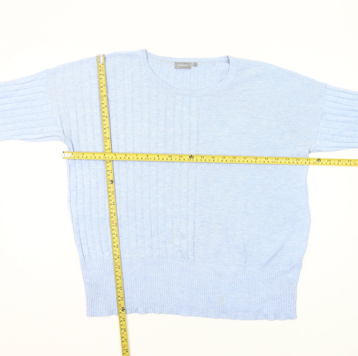 Fransa Womens Blue Cotton Viscose Cable-Knit Jumper L