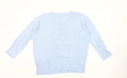Fransa Womens Blue Cotton Viscose Cable-Knit Jumper L