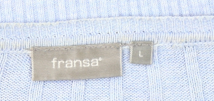 Fransa Womens Blue Cotton Viscose Cable-Knit Jumper L