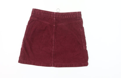 Topshop Women’s Red Corduroy Zip Skirt Size 8 High Waist Pockets