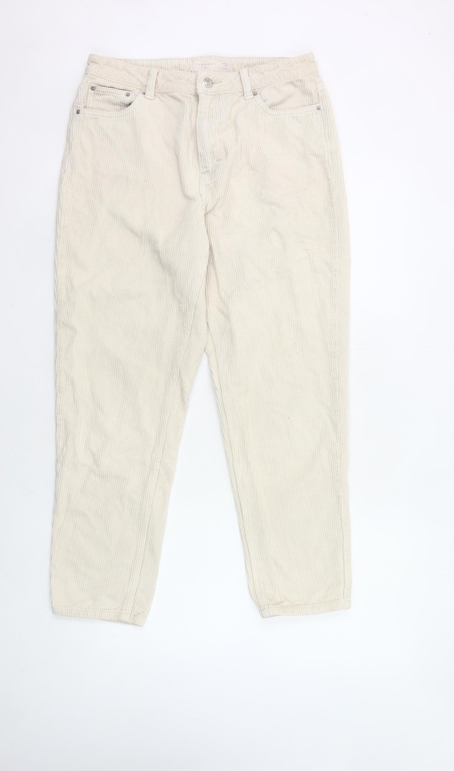 Topshop Women’s Beige Corduroy Chino Trousers Size 12 Straight Leg