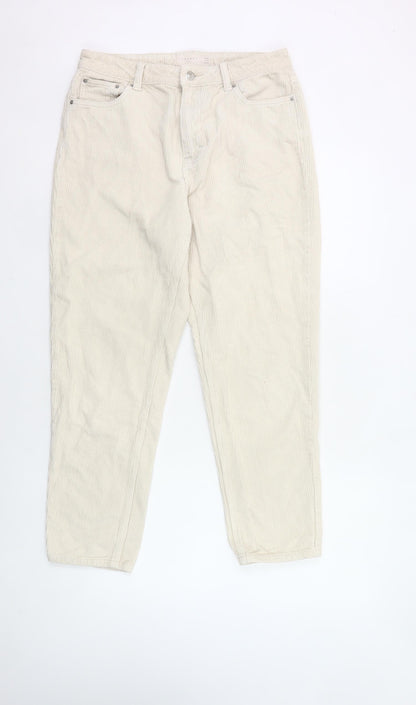 Topshop Women’s Beige Corduroy Chino Trousers Size 12 Straight Leg