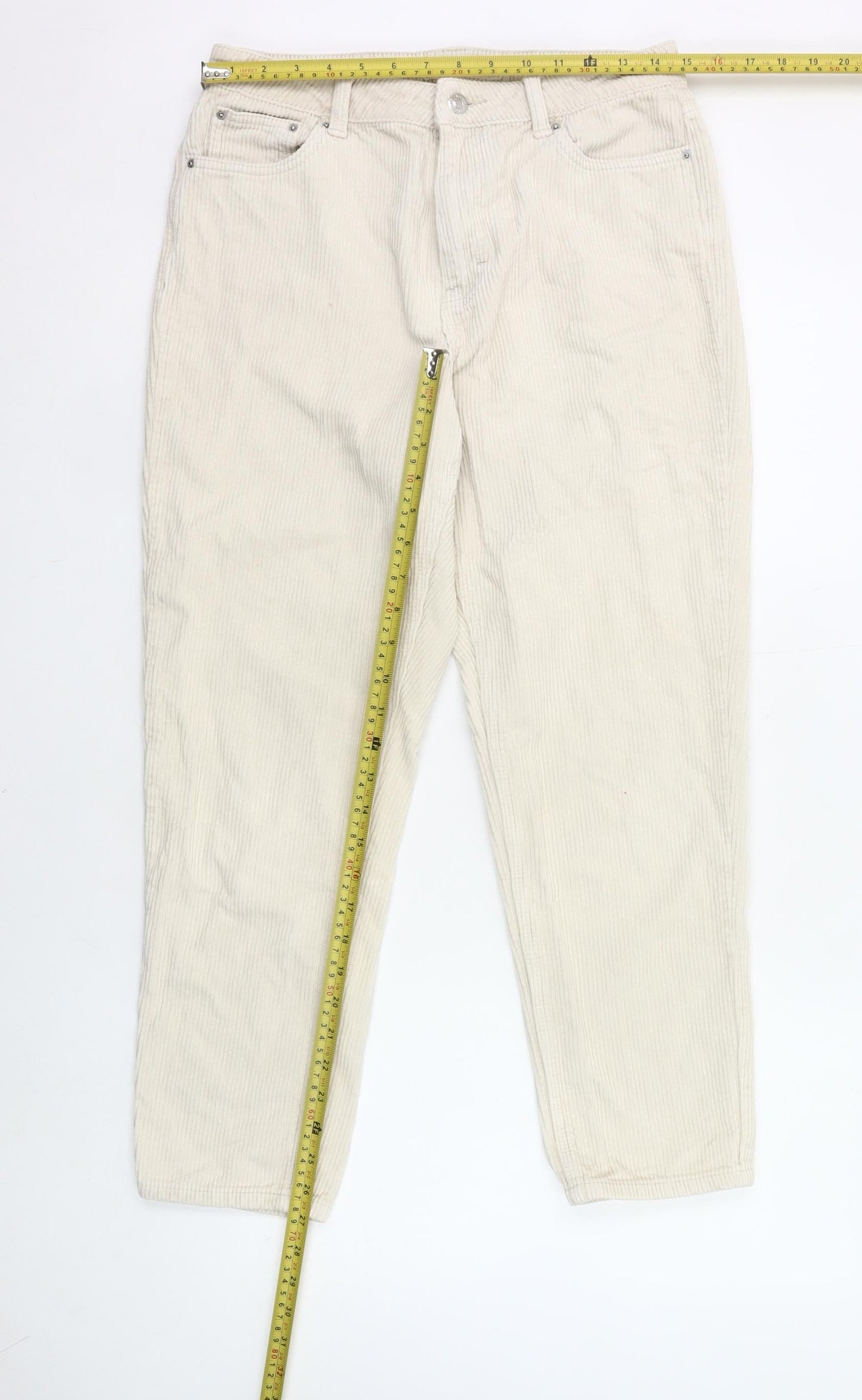Topshop Women’s Beige Corduroy Chino Trousers Size 12 Straight Leg