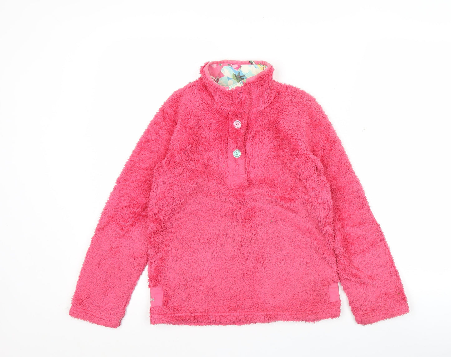 Joules Girls Pink Fleece Henley Sweatshirt 9-10 Years Floral Trim