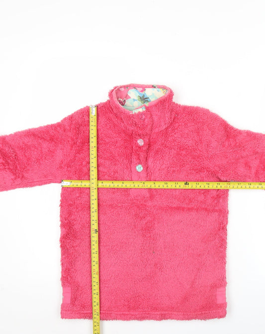 Joules Girls Pink Fleece Henley Sweatshirt 9-10 Years Floral Trim