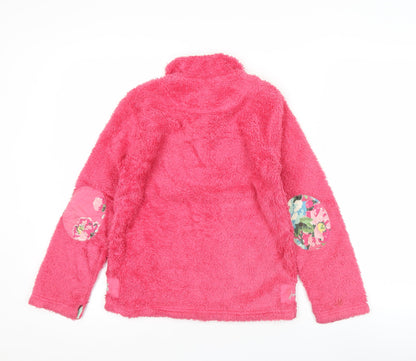 Joules Girls Pink Fleece Henley Sweatshirt 9-10 Years Floral Trim