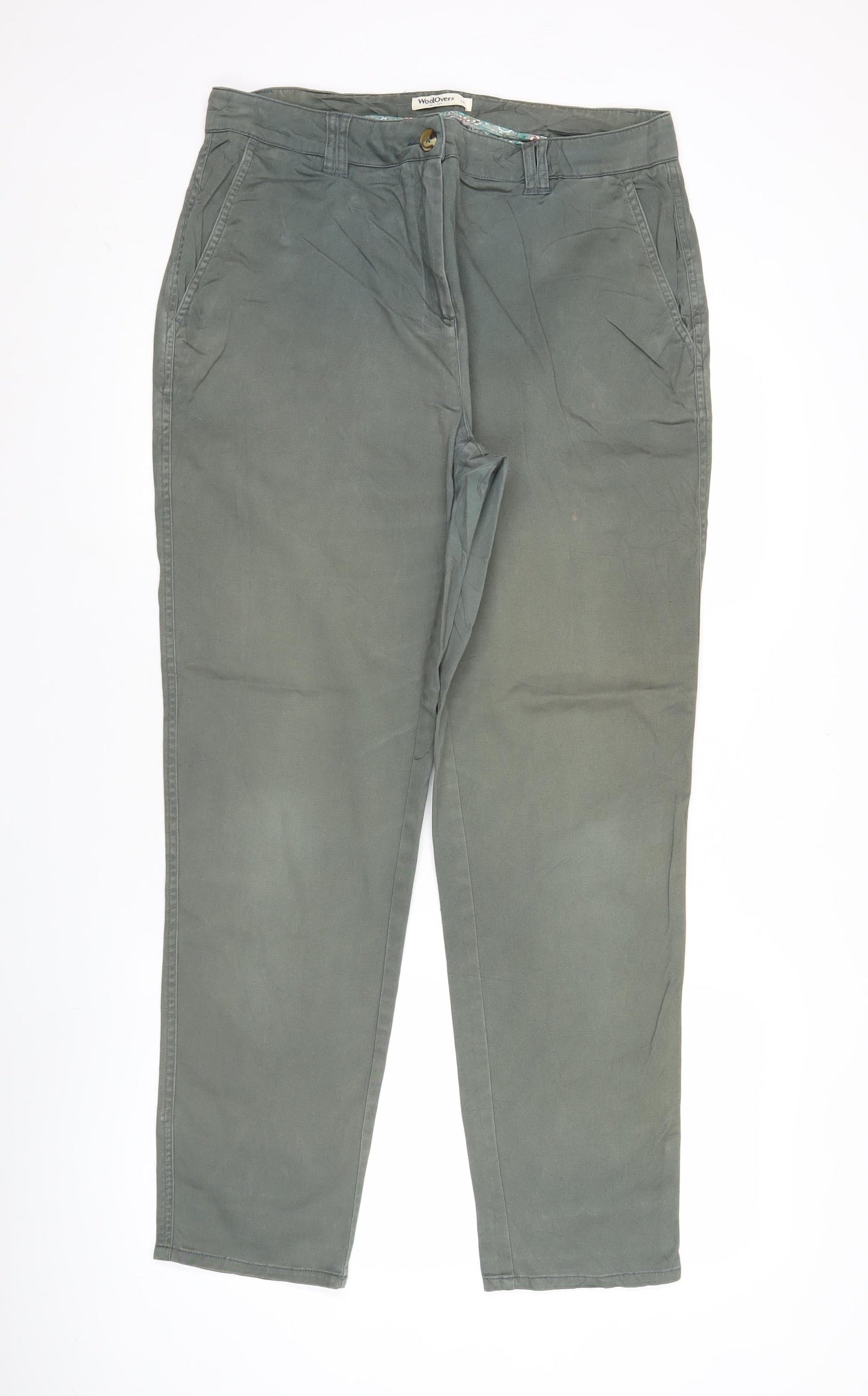 WoolOvers Womens Green Chino Trousers Size 14 Cotton Stretch