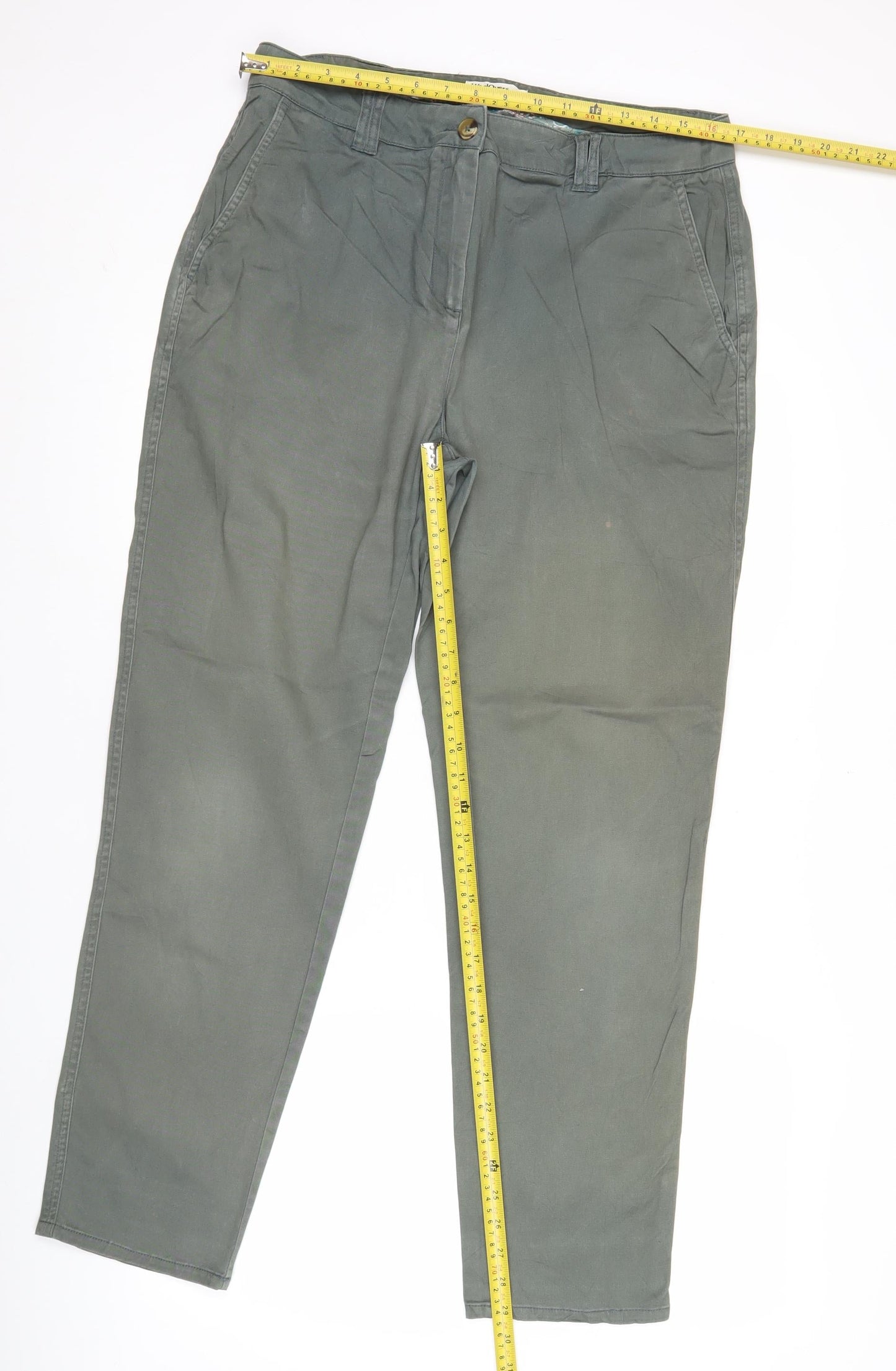 WoolOvers Womens Green Chino Trousers Size 14 Cotton Stretch