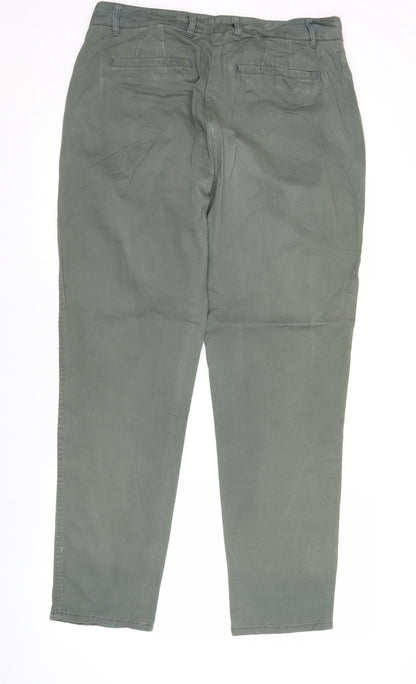 WoolOvers Womens Green Chino Trousers Size 14 Cotton Stretch