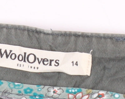 WoolOvers Womens Green Chino Trousers Size 14 Cotton Stretch