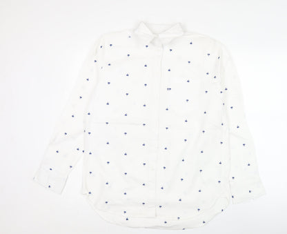 Lands' End Men White S Regular Fit Long Sleeve Button-Up Shirt