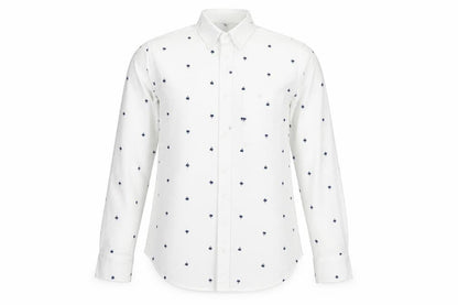Lands' End Men White S Regular Fit Long Sleeve Button-Up Shirt