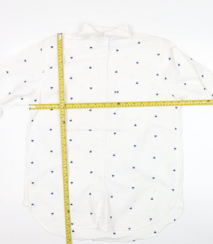 Lands' End Men White S Regular Fit Long Sleeve Button-Up Shirt