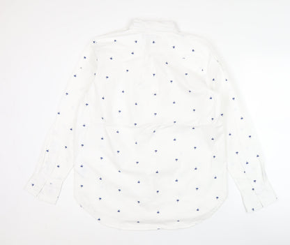 Lands' End Men White S Regular Fit Long Sleeve Button-Up Shirt