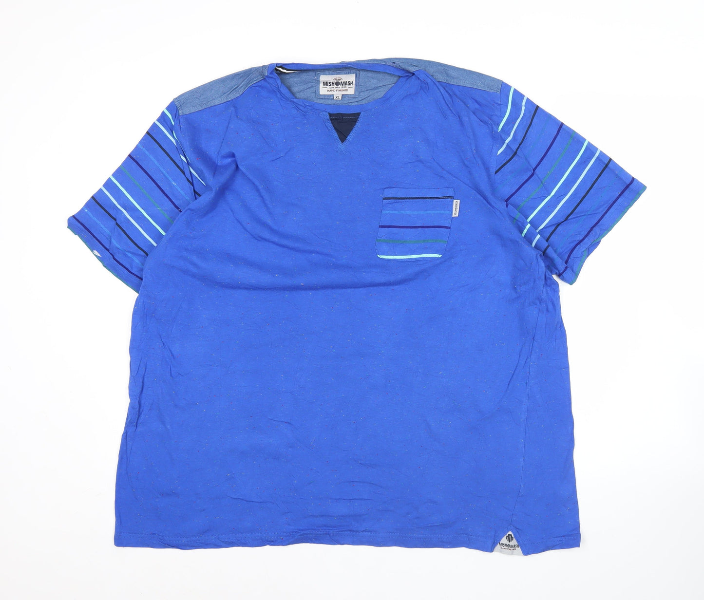 Mishmash Mens Blue XL Striped Short Sleeve Cotton T-Shirt