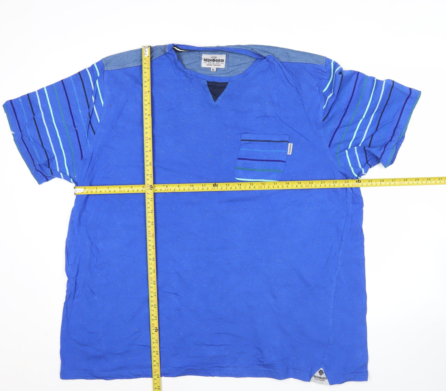 Mishmash Mens Blue XL Striped Short Sleeve Cotton T-Shirt