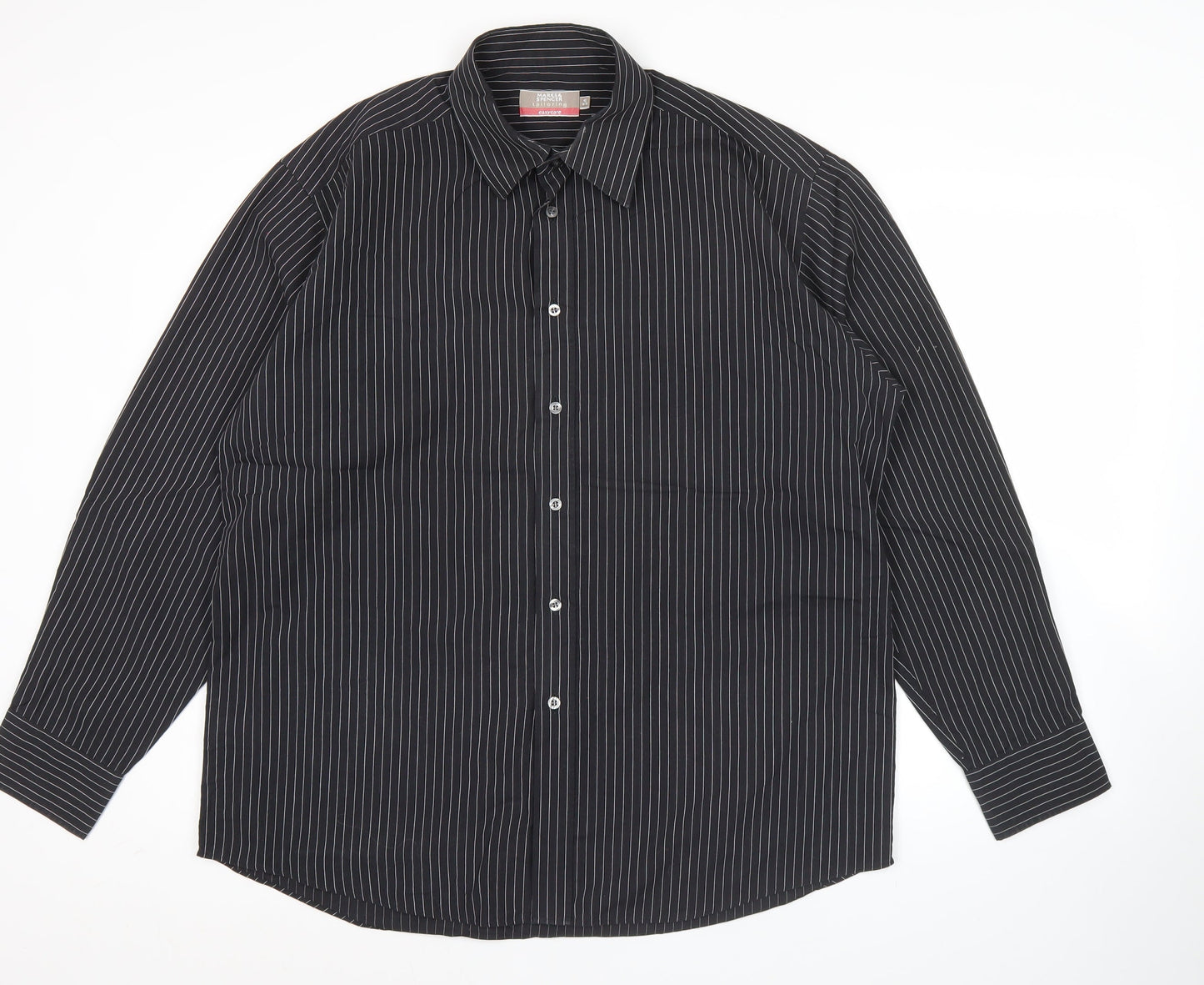 Marks and Spencer Men’s Black Striped Button-Up Shirt 16.5/42in