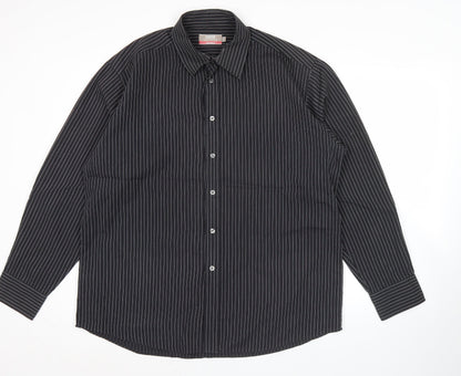 Marks and Spencer Men’s Black Striped Button-Up Shirt 16.5/42in