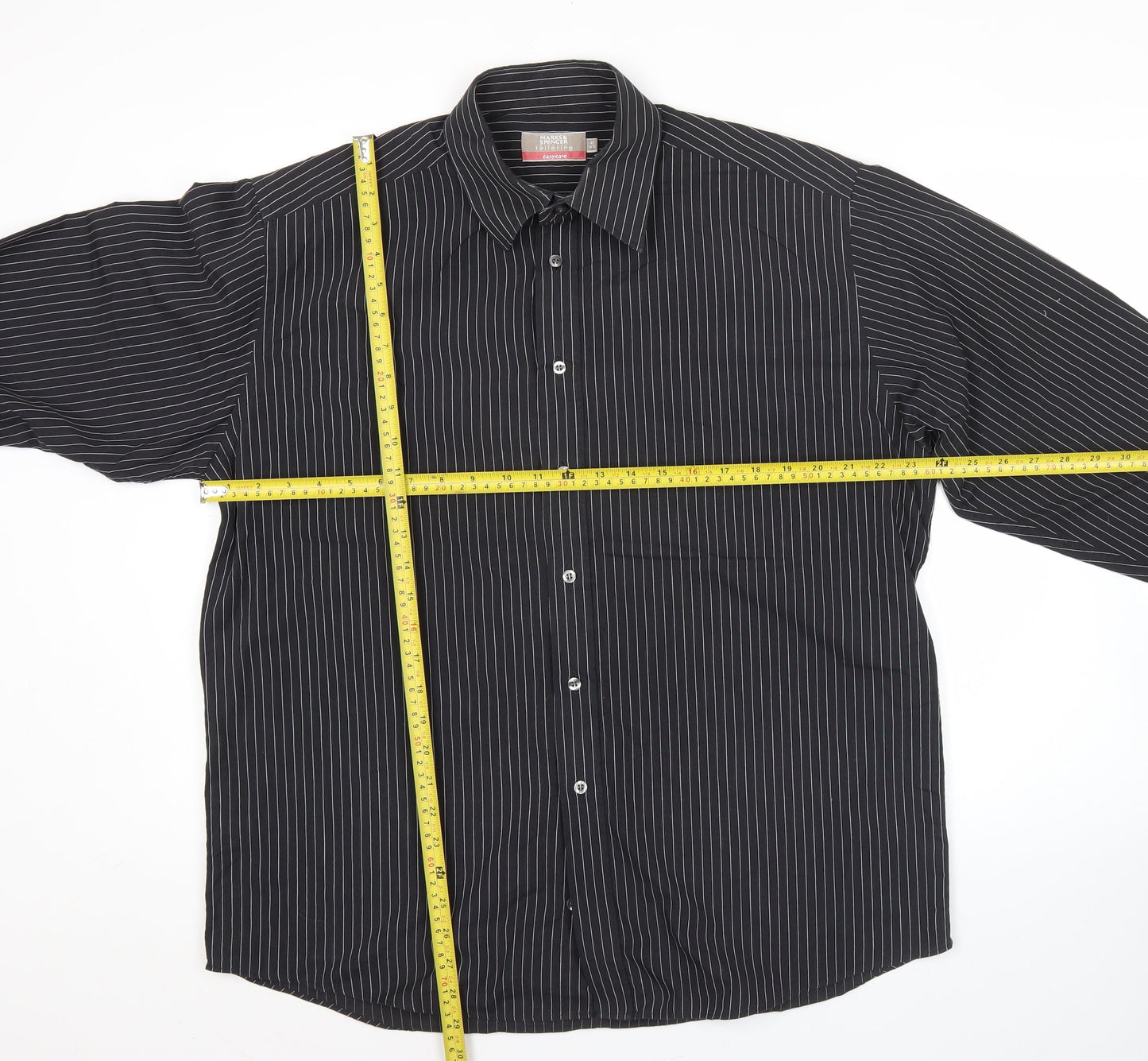 Marks and Spencer Men’s Black Striped Button-Up Shirt 16.5/42in