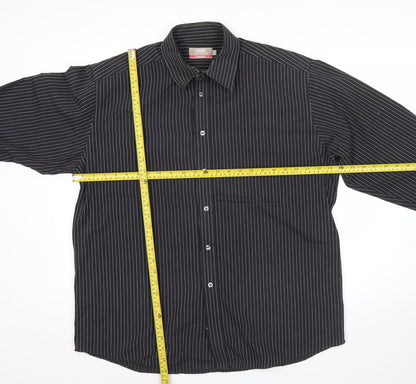 Marks and Spencer Men’s Black Striped Button-Up Shirt 16.5/42in