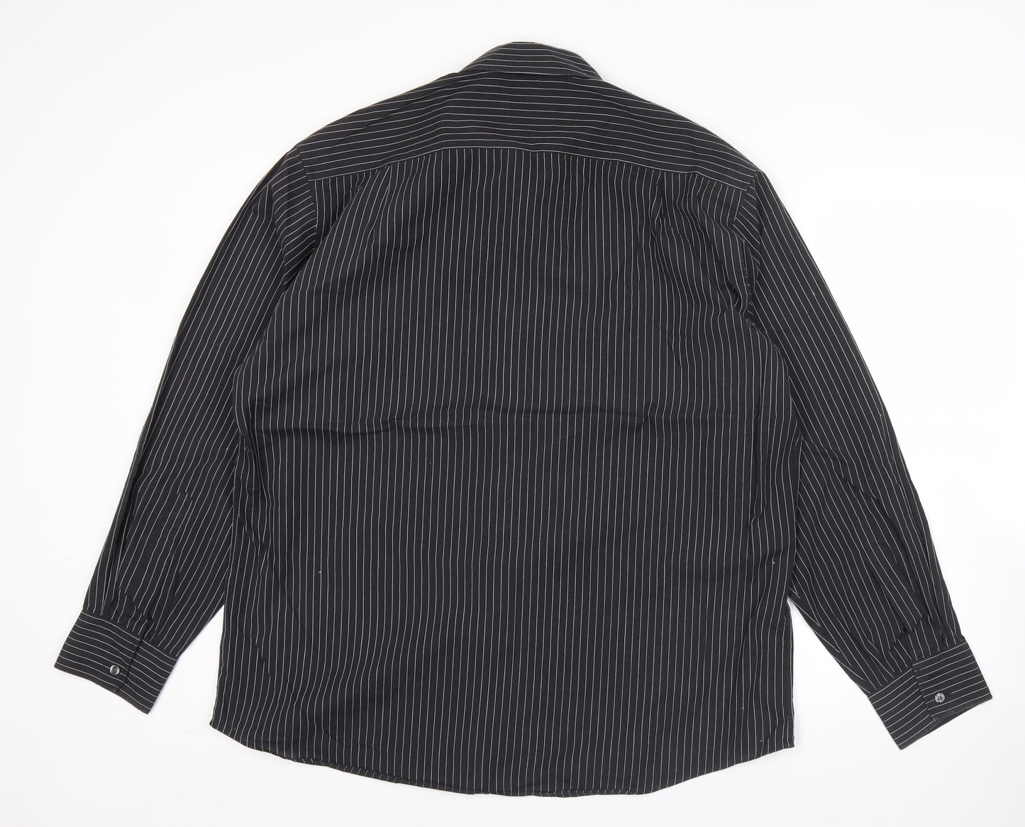 Marks and Spencer Men’s Black Striped Button-Up Shirt 16.5/42in