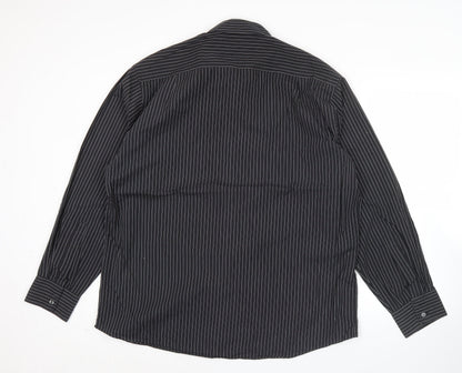 Marks and Spencer Men’s Black Striped Button-Up Shirt 16.5/42in