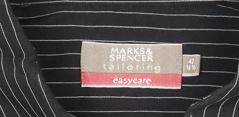 Marks and Spencer Men’s Black Striped Button-Up Shirt 16.5/42in