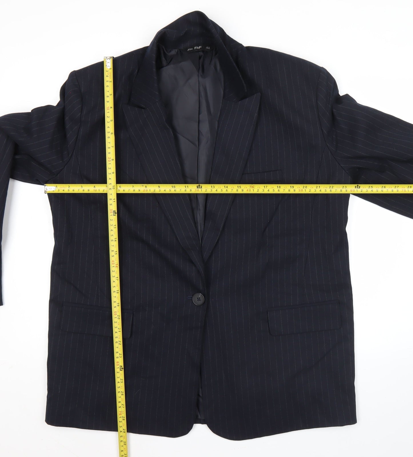 F&F Womens Black Pinstripe Suit Jacket UK 16 Classic Workwear
