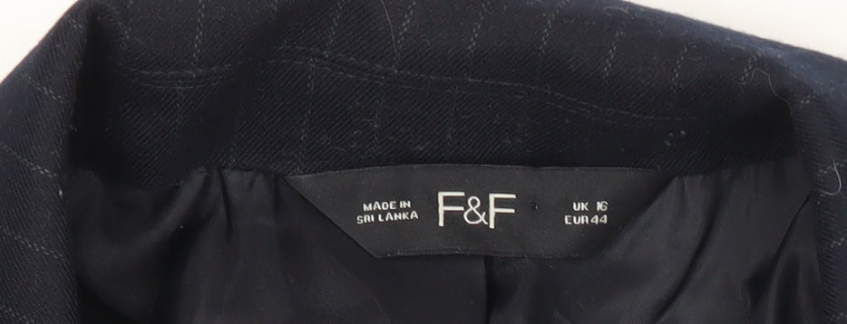F&F Womens Black Pinstripe Suit Jacket UK 16 Classic Workwear