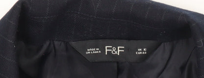 F&F Womens Black Pinstripe Suit Jacket UK 16 Classic Workwear