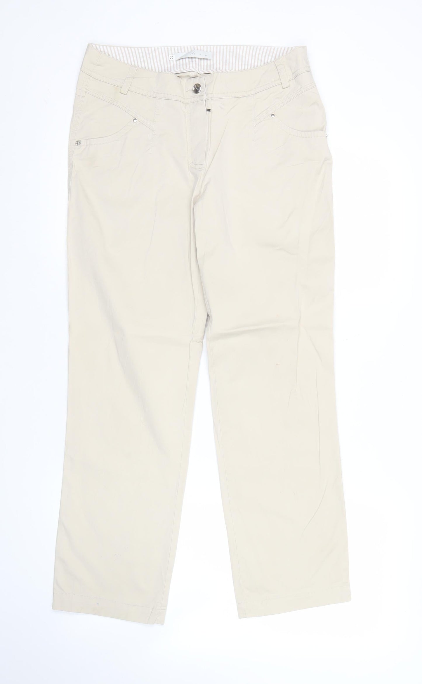 Olmar Women’s Beige Chino Trousers Size 12 Cotton Stretch Straight