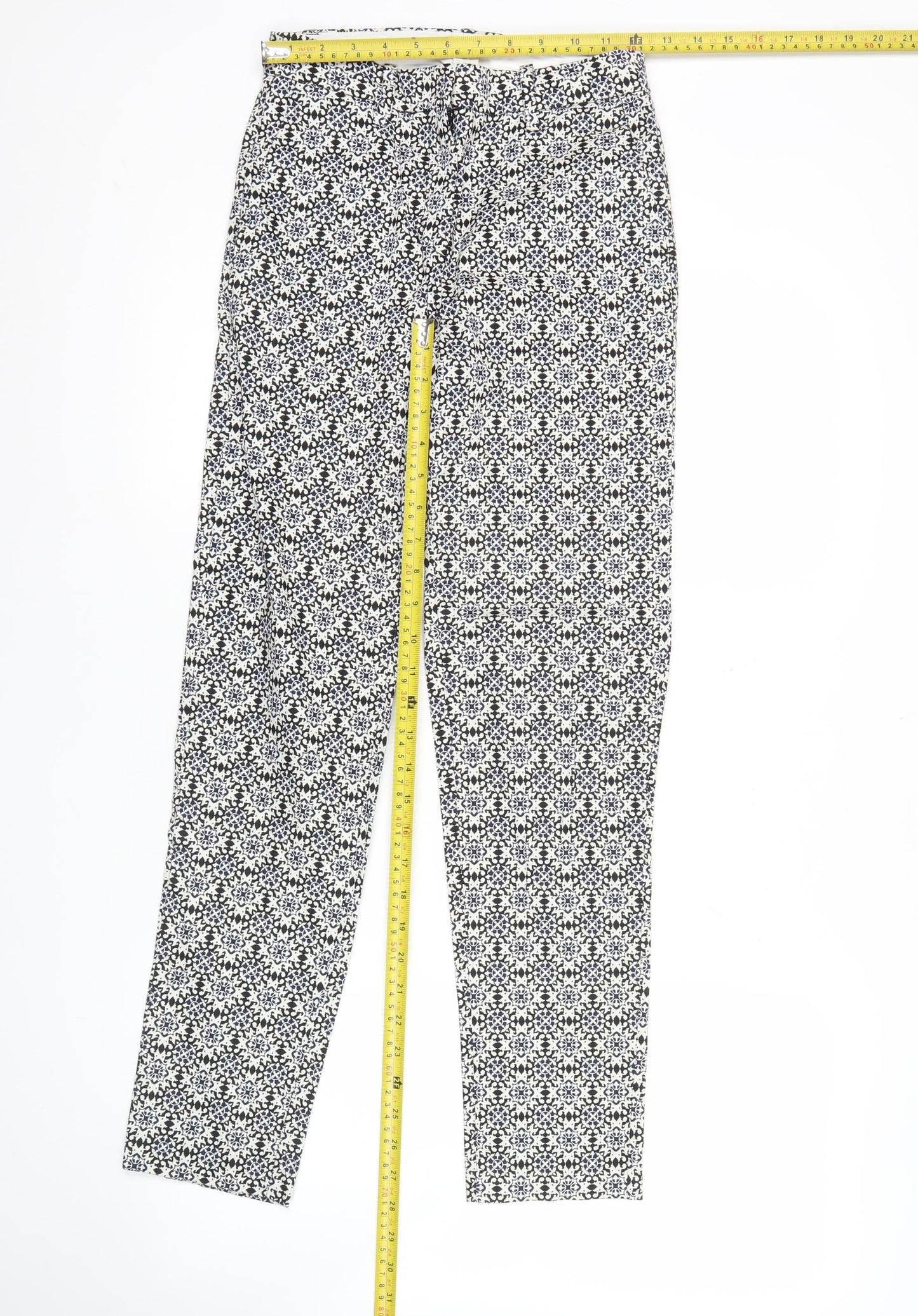 H&M Women’s Black White Geometric Slim Fit Trousers Size 6