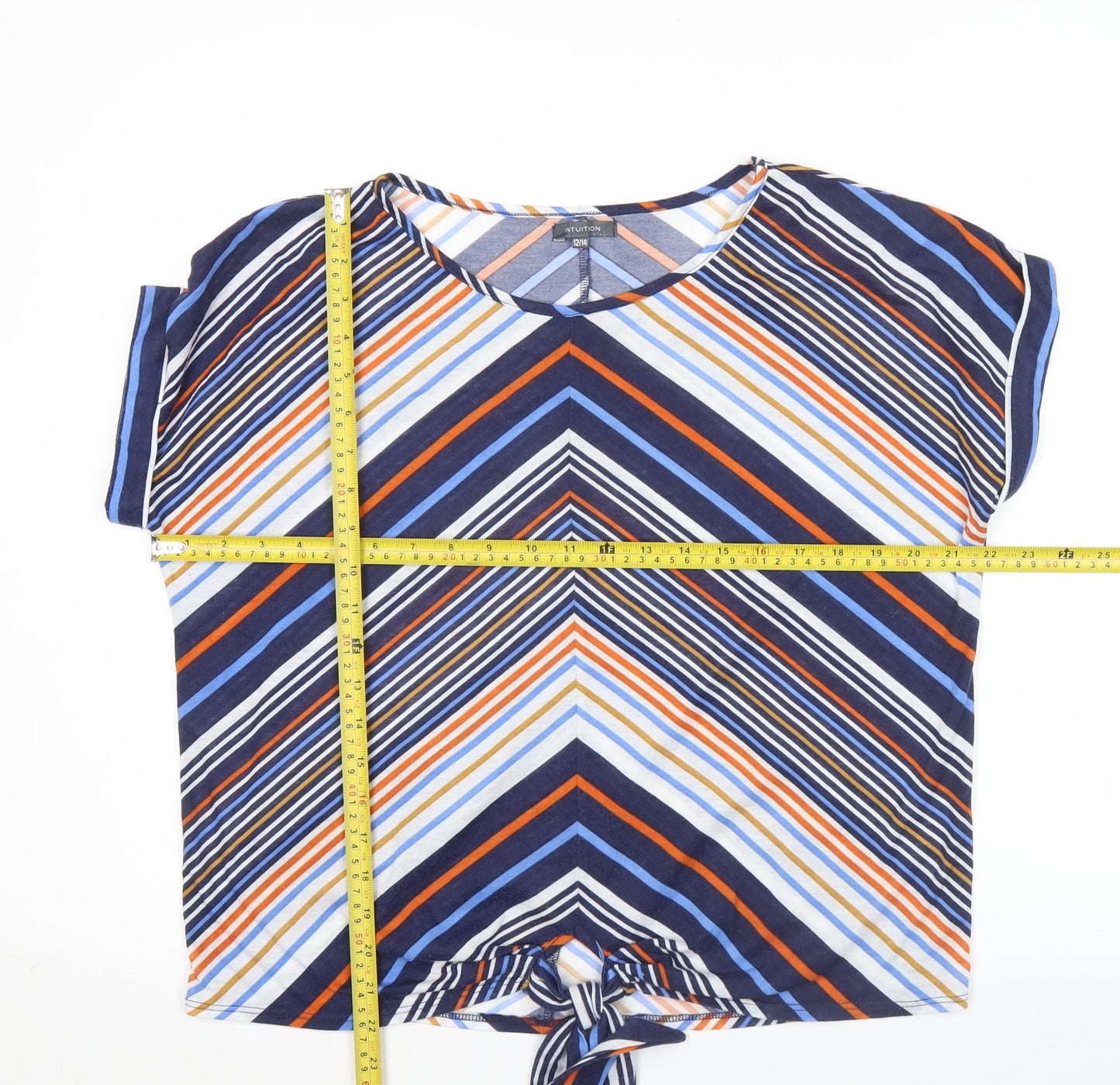 Intuition Womens Multicoloured Stripe Cropped T-Shirt Size 12