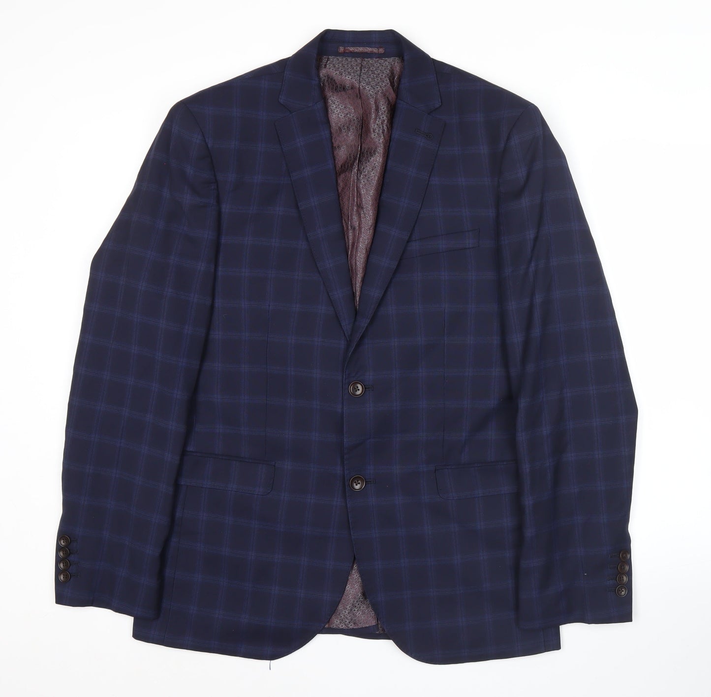 Next Signature Men's Blue Check Slim Fit Wool Suit Jacket 40R