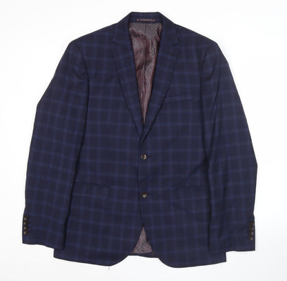 Next Signature Men's Blue Check Slim Fit Wool Suit Jacket 40R