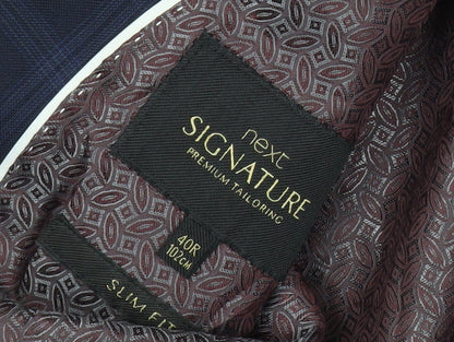 Next Signature Men's Blue Check Slim Fit Wool Suit Jacket 40R