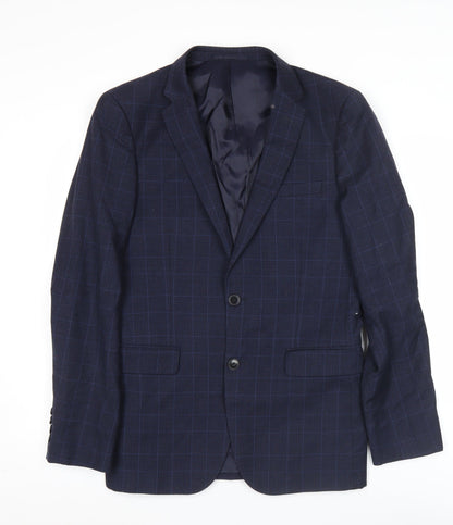 Kin Men’s Blue Check Wool Blazer Jacket 38R Classic Notch Lapel