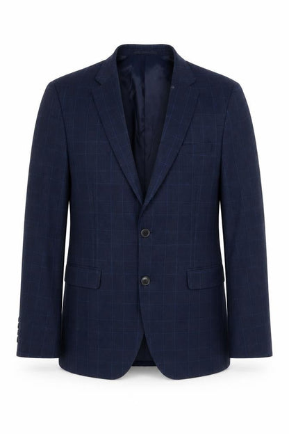 Front view of Kin Men’s Blue Check Wool Blazer Jacket 38R Classic Notch Lapel