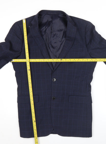 Kin Men’s Blue Check Wool Blazer Jacket 38R Classic Notch Lapel