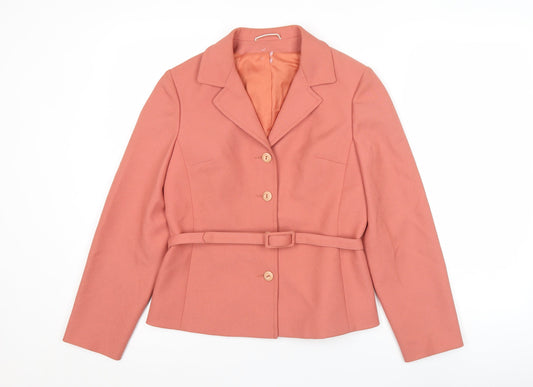 Enstex Womens Pink Size 10 Belted Blazer Jacket Single Breasted