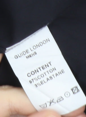 Guide London Mens Black Slim Fit Long Sleeve Button-Up Shirt L