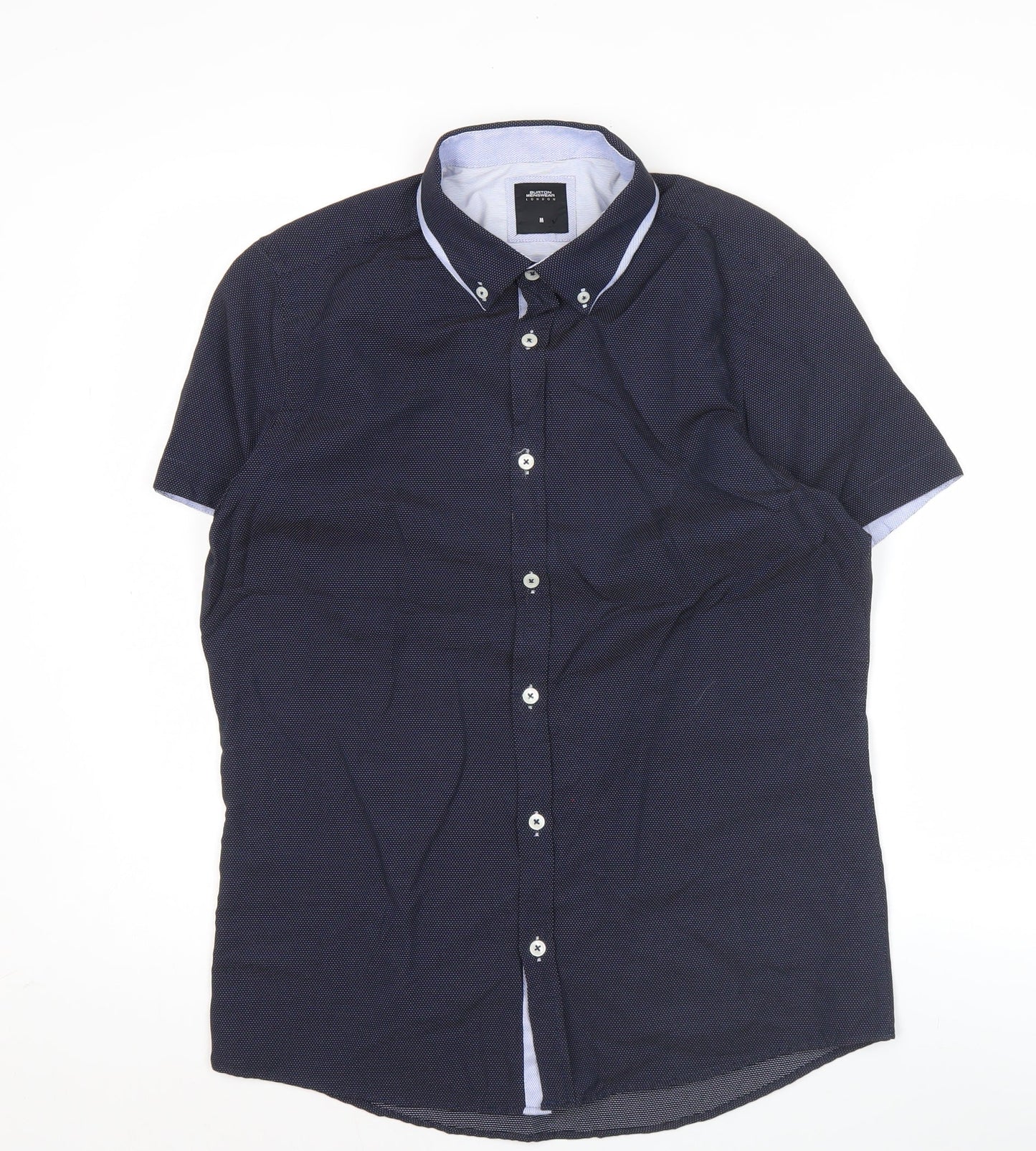 Burton Menswear London Men's Blue Slim Fit Short Sleeve Button-Up Shirt M