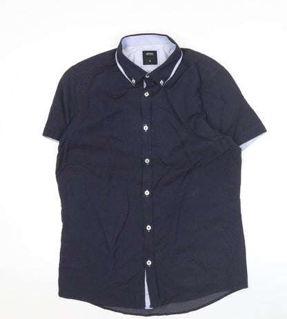 Burton Menswear London Men's Blue Slim Fit Short Sleeve Button-Up Shirt M