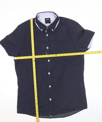 Burton Menswear London Men's Blue Slim Fit Short Sleeve Button-Up Shirt M