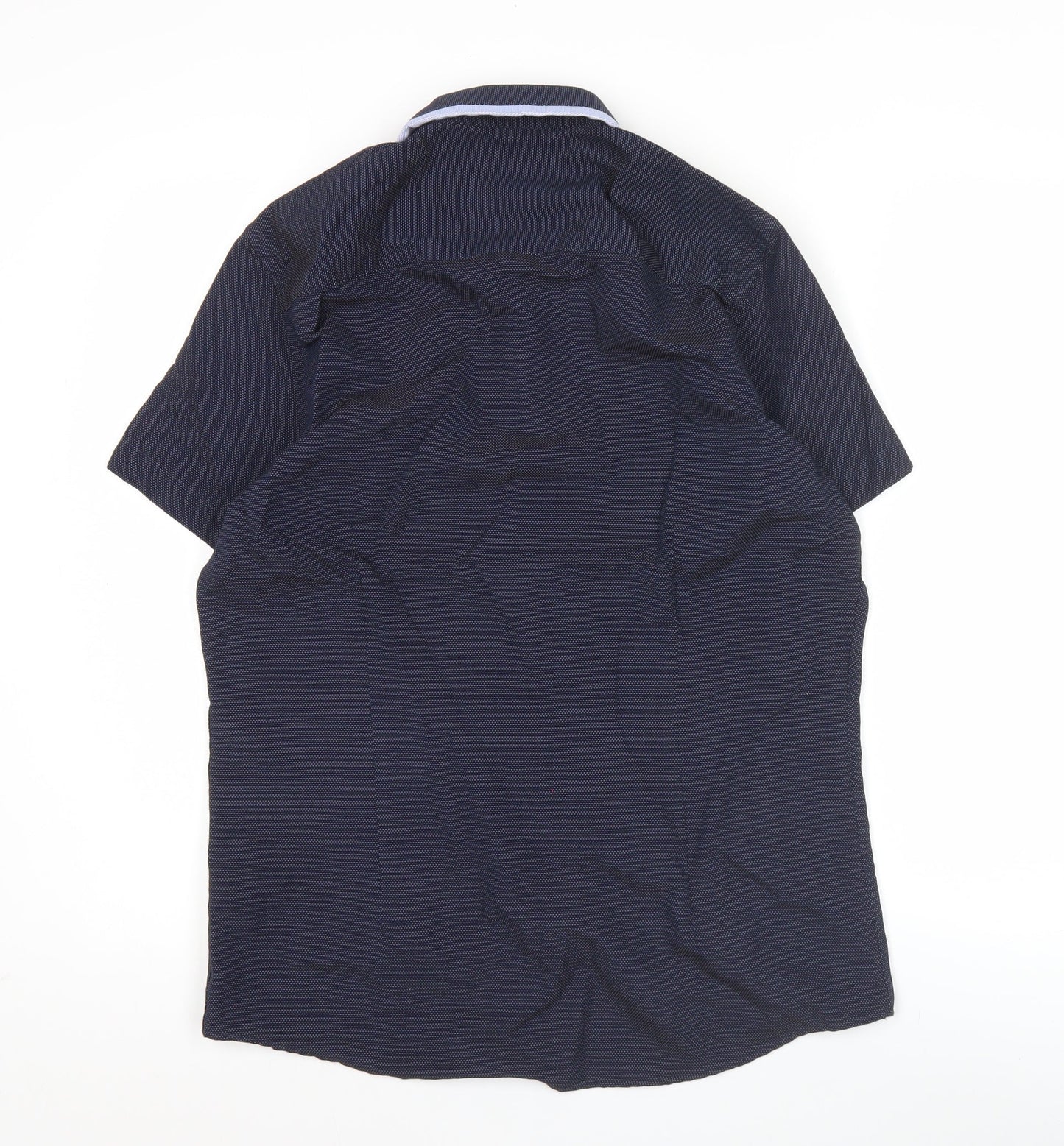 Burton Menswear London Men's Blue Slim Fit Short Sleeve Button-Up Shirt M